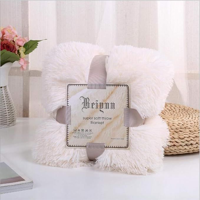 HOMIGOO Super Soft Shaggy Faux Fur Long Hair Throw Blanket Cozy Elegant Decorative Blanket White | Amazon (US)