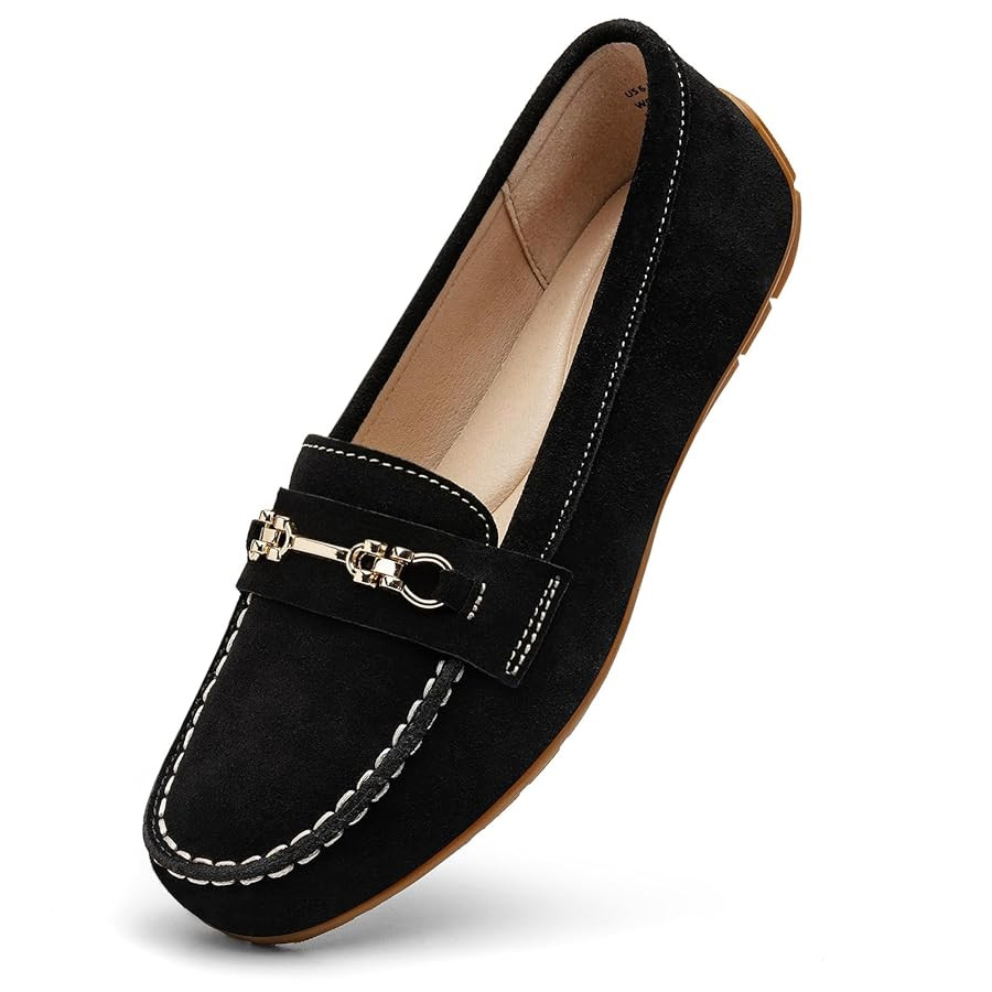 Women's Comfortable & Lightweight Suede Leather Loafers Slip-Ons Driving Mocs Walking Shoes Cute ... | Amazon (US)