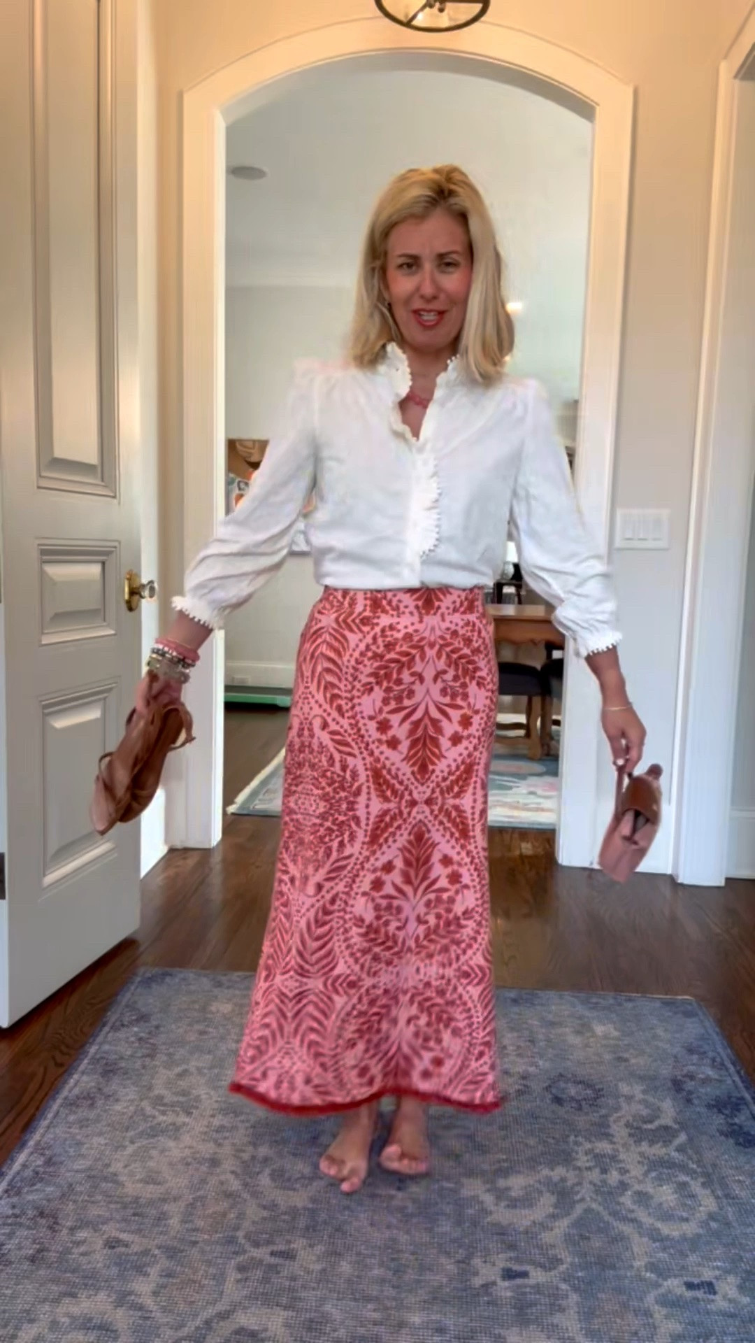 SALE!! I wish yall could see & feel this blouse up close. It’s like t-shirt material and the pom detail is so good. I paired it with this Spartina skirt that is knit as well. I could not love this look anymore! I’m in a 2 blouse, xs skirt & 8 sandal tts. 

#LTKootd #LTKspring #LTKmomlife