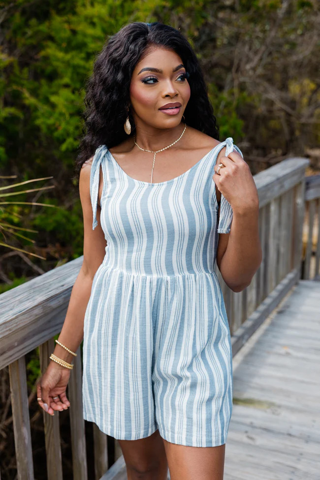 Big Ambitions Blue Striped Tie Strap Romper SALE | Pink Lily