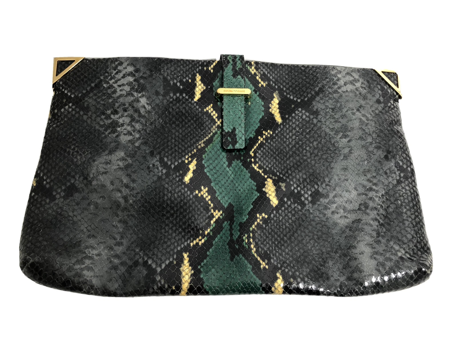Emporio Armani Beautiful Black And Green Python Envelope Clutch Purse 13x8x1 | eBay US