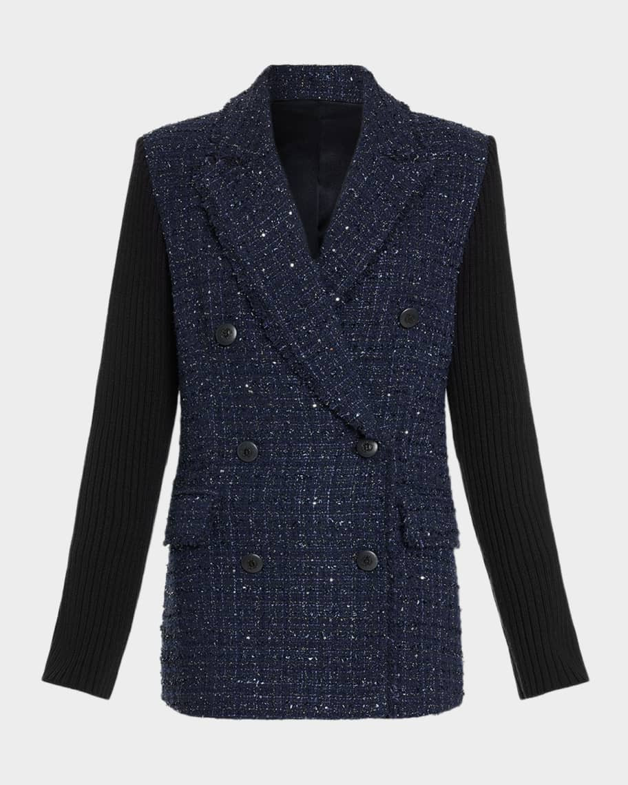 Ramy Brook Elsa Double-Breasted Sequined Tweed Blazer | Neiman Marcus