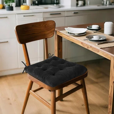 4 Pack Chair Cushions For Dining Chairs Chair Pads Cushion For Kitchen Office Tufted Square Seat Cushion With Ties (16" Black Velvet) | Wayfair North America