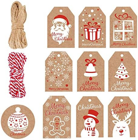 100 Pack Brown Kraft Paper Christmas Gift Tags， Xmas Brown Kraft Gift Tags with Jute Twine Baker Twi | Amazon (US)