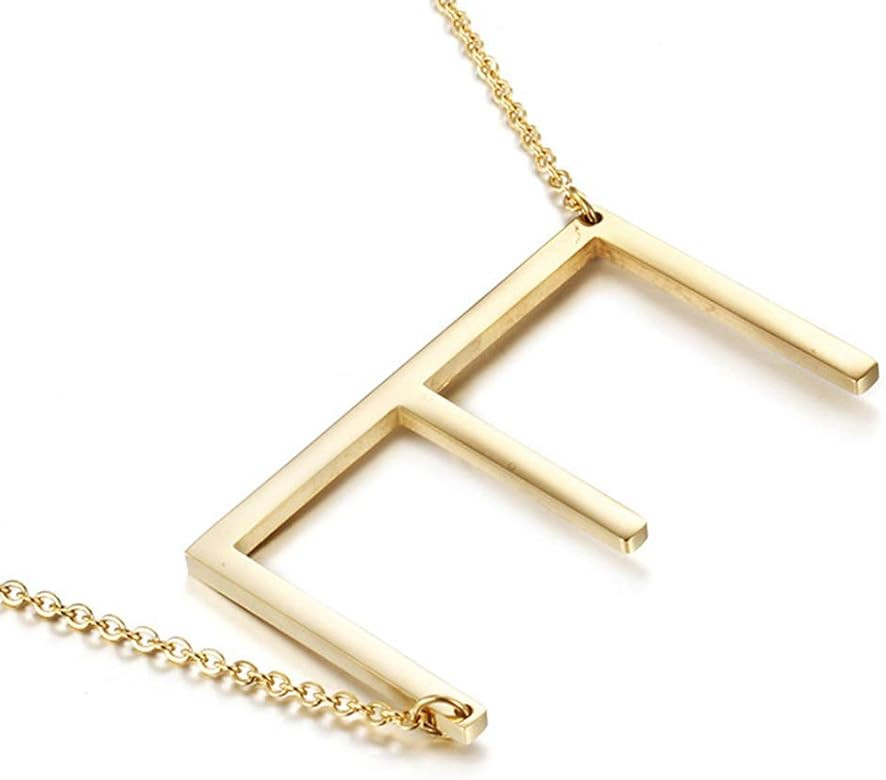 MOMOL Sideways Initial Necklace 18K Gold Plated Stainless Steel Large Big Letters Pendant Necklac... | Amazon (US)