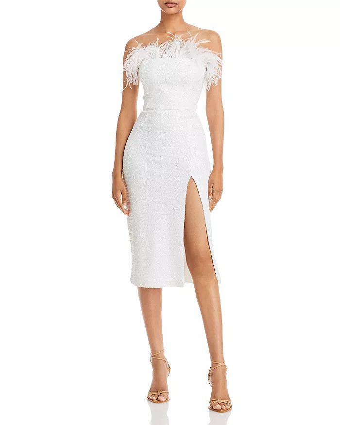 Liz Feather Trim Strapless Shimmer Dress | Bloomingdale's (US)