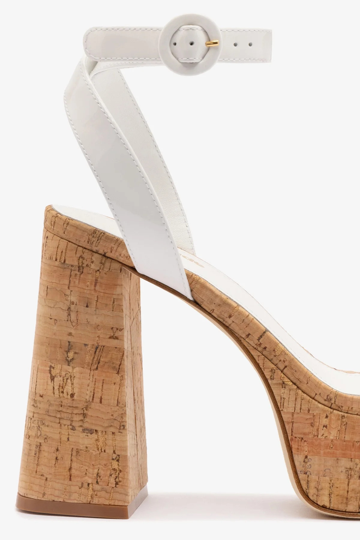 Dolly Sandal In White Patent Leather and Natural Cork | Larroude