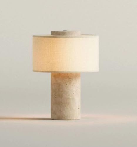 Marble Luxury Stone Rechargeable Touch Table Lamp, Travertine Marble Base, Linen Cloth Fiber Lamp... | Amazon (US)