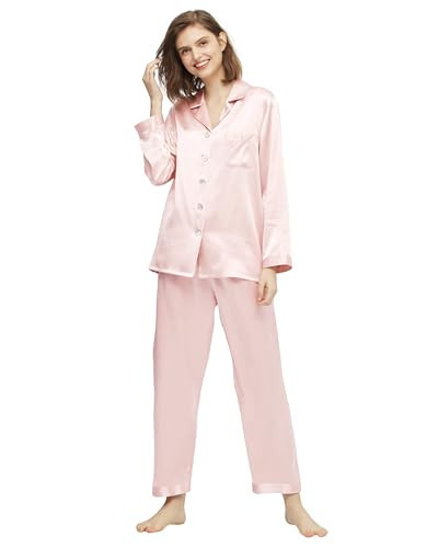 LilySilk Silk Pajamas for Women Button Up Pajamas Set for Ladies Soft Sleepwear Gift Light Pink M | Amazon (US)
