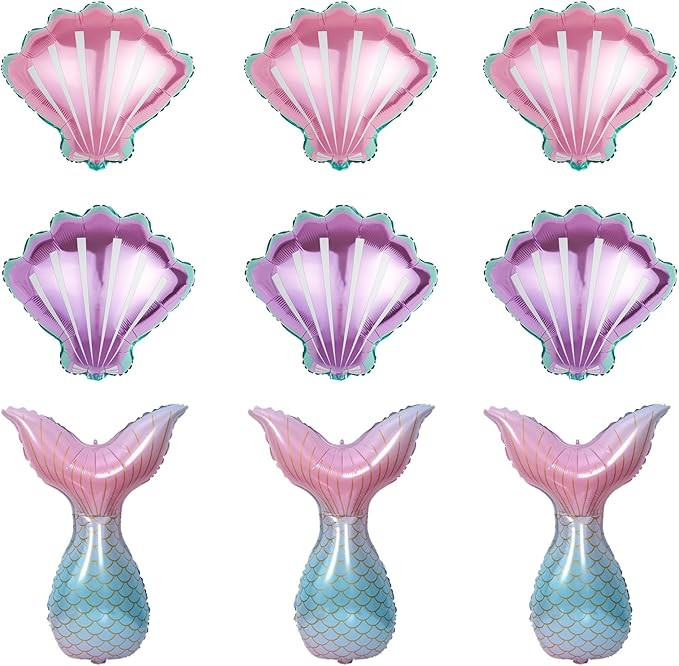 9pcs Mermaid Birthday Decorations Mermaid Tail foil Balloons SeaShells Balloons for Baby Shower B... | Amazon (US)