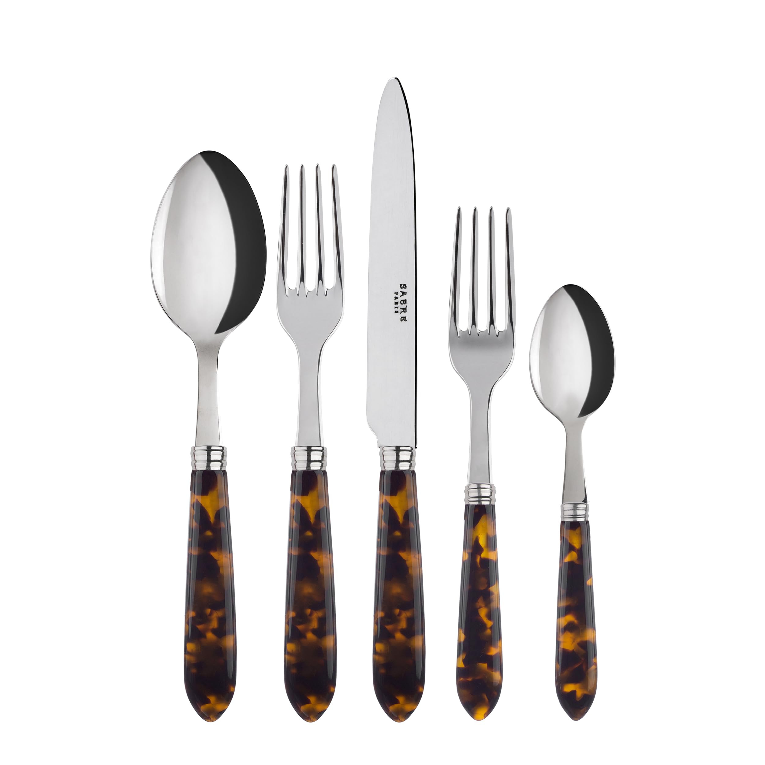 SABRE PARIS - 5-Piece Flatware Set - Tortue Collection - Knife, Fork, Soup Spoon, Teaspoon & Dessert Fork - Stainless Steel & Acrylic - Dishwasher Safe - Scaled Effect | Amazon (US)