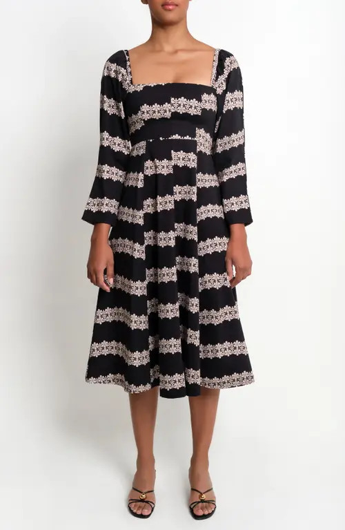 The Lulo Project Square Dance Stretch Cotton Midi Dress in 2 Lines Macrame at Nordstrom, Size Large | Nordstrom
