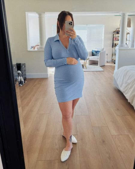 H&M dress works great for pregnancy. Perfect stretch, and under $40. Comfortable and cute pregnant outfit. Maternity outfit. 

#maternity #pregnancy 

#LTKunder50 #LTKbaby #LTKbump