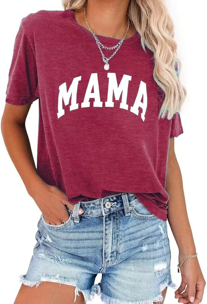 Mama Shirt Womens Short Sleeve Tops Trendy Graphic Tees Casual Mom Tshirt | Amazon (US)