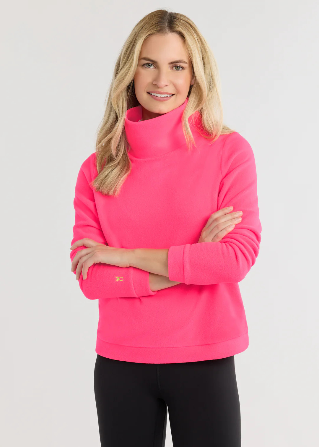 Park Slope Turtleneck in Vello Fleece (Neon Pink) | Dudley Stephens