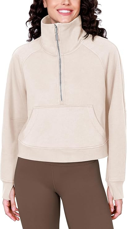 ODODOS Women's Hoodies Full/Half Zip Fleece Lined Sweatshirts Oversize Cropped Pullover with Pock... | Amazon (US)