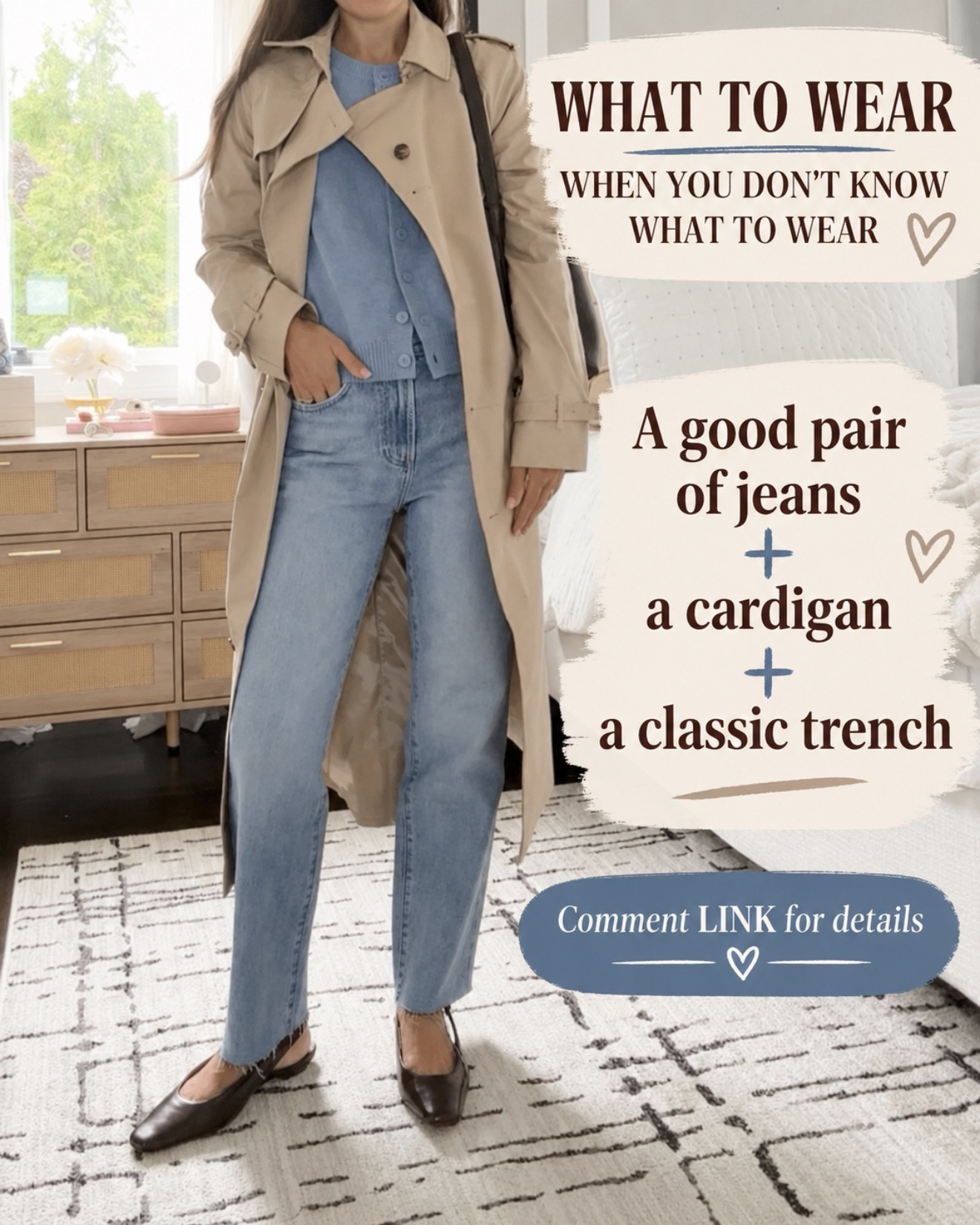 A good pair of jeans + a cardigan + a classic trench. One of those easy outfit formulas that always looks polished without trying too hard. 🤎

Comment LINK and I’ll send you the details! 🔗

#LTKOver40 #LTKSeasonal #LTKootd