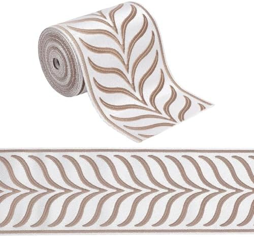 OLYCRAFT 5.5 Yards/5M Jacquard Ribbon Trim 3.4 Inch Leaf Striped Jacquard Polyester Ribbons Camel... | Amazon (US)