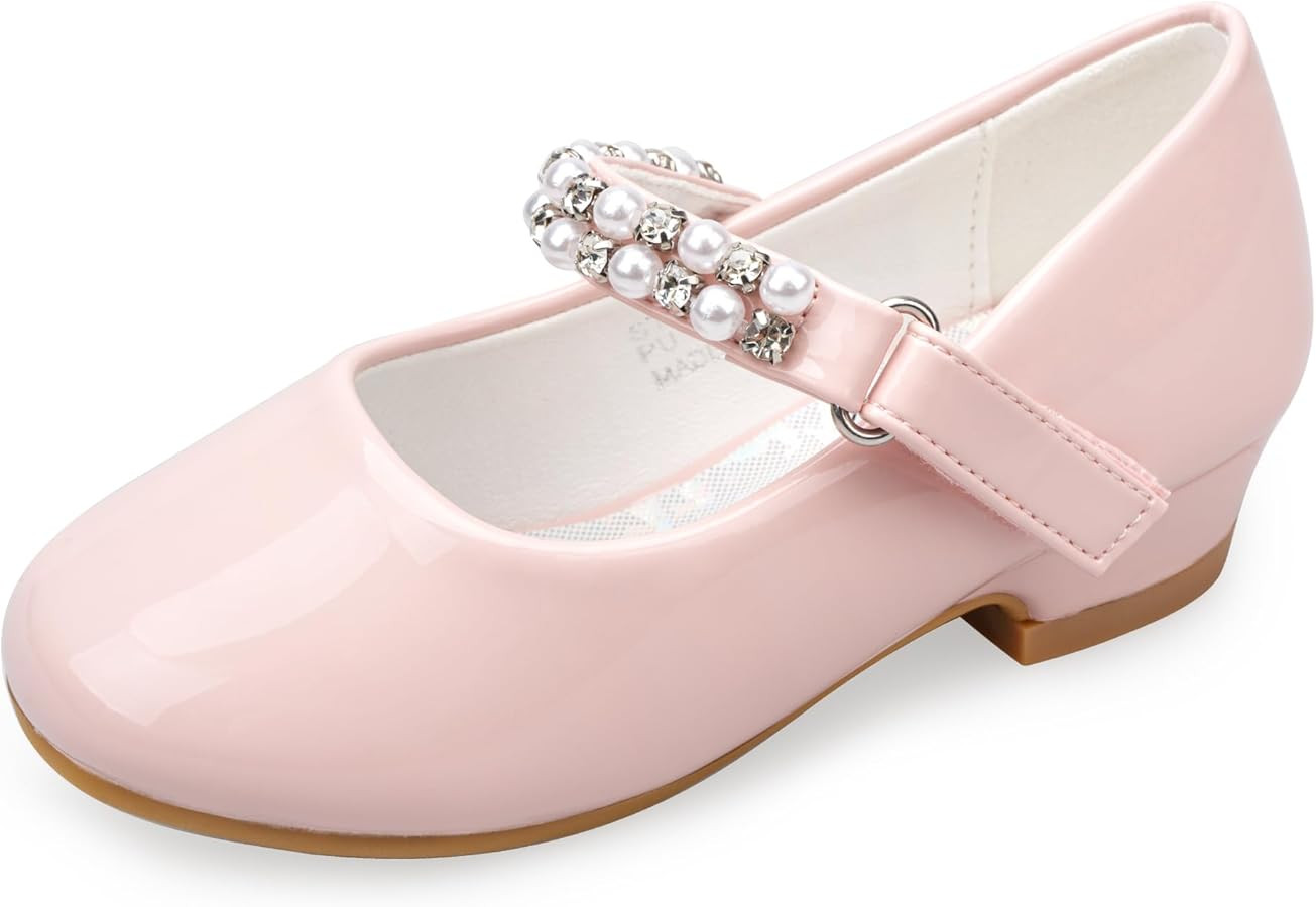 Stelle Girls Dress Shoes White Flower Girl Shoe Mary Jane Low Heels for Wedding (Toddler/Little/B... | Amazon (US)