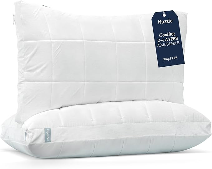 Nuzzle Cooling Adjustable Pillows for Side Sleepers, Luxury King Size Set of 2 Bed Pillows Hotel ... | Amazon (US)
