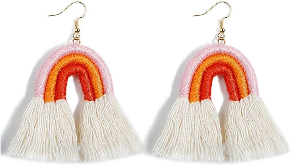 Colorful Rainbow Layered Tassel Earrings Bohemian 3 Tier Fringe Statement Dangle Drop Earrings fo... | Amazon (US)