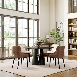 53 in. Black Round Sintered Stone Tabletop Black Pedestal Base Kitchen Dining Table (Seats-6) | The Home Depot