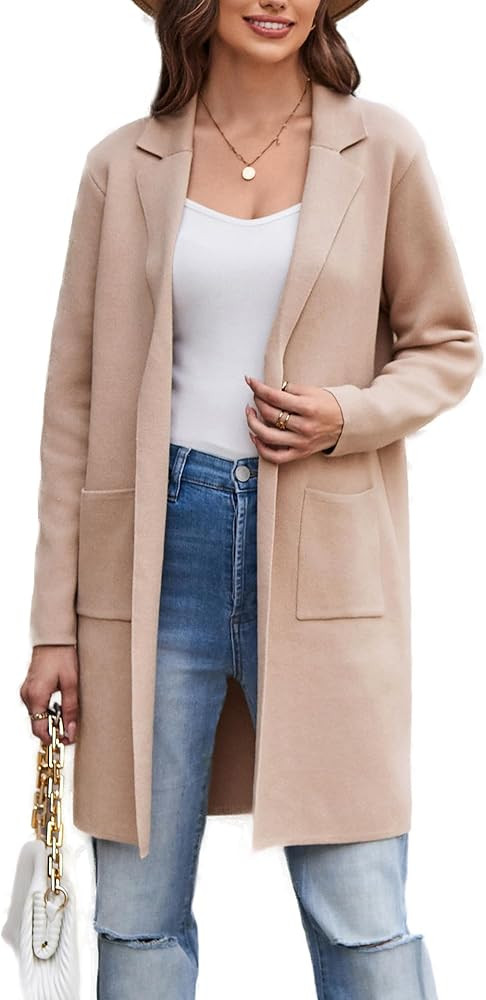 GRACE KARIN Women's 2025 Fashion Open Front Long Cardigan Sweaters Long Sleeve Lapel Knit Sweater... | Amazon (US)