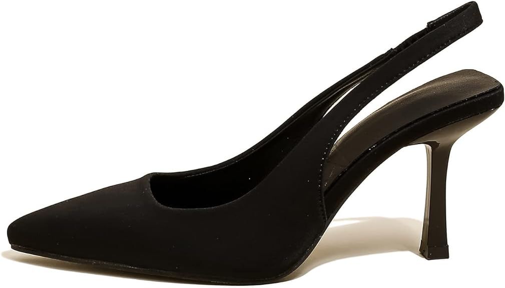 azmodo Women High-heel Fabric Slingback Pumps Kitten Heel Pointed Toe Slip-On Back Strap Sandals ... | Amazon (US)