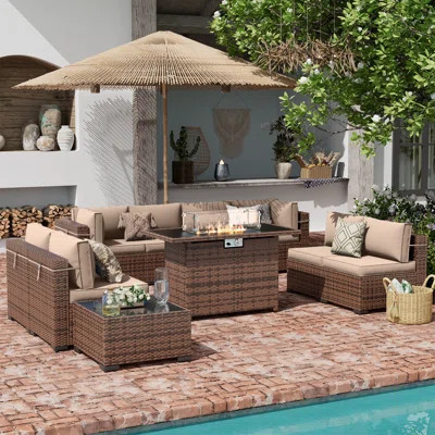 8-Person Outdoor Conversation Sets With Fire Pit Table & Coffee Table | Wayfair North America