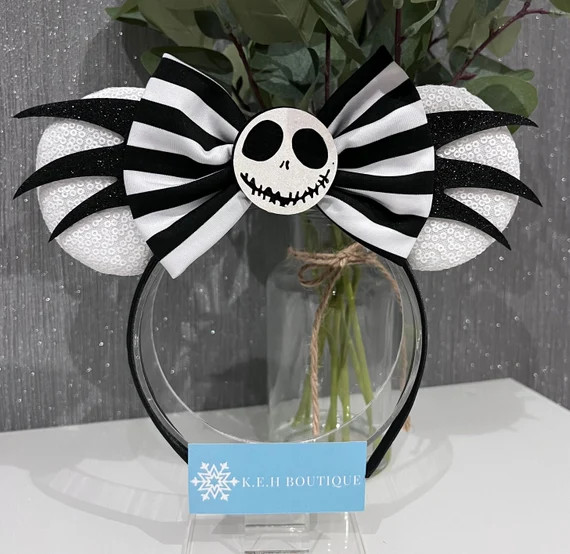 Jack Skellington Nightmare before Christmas Disney inspired Mickey Minnie Mouse ears headband | Etsy (US)