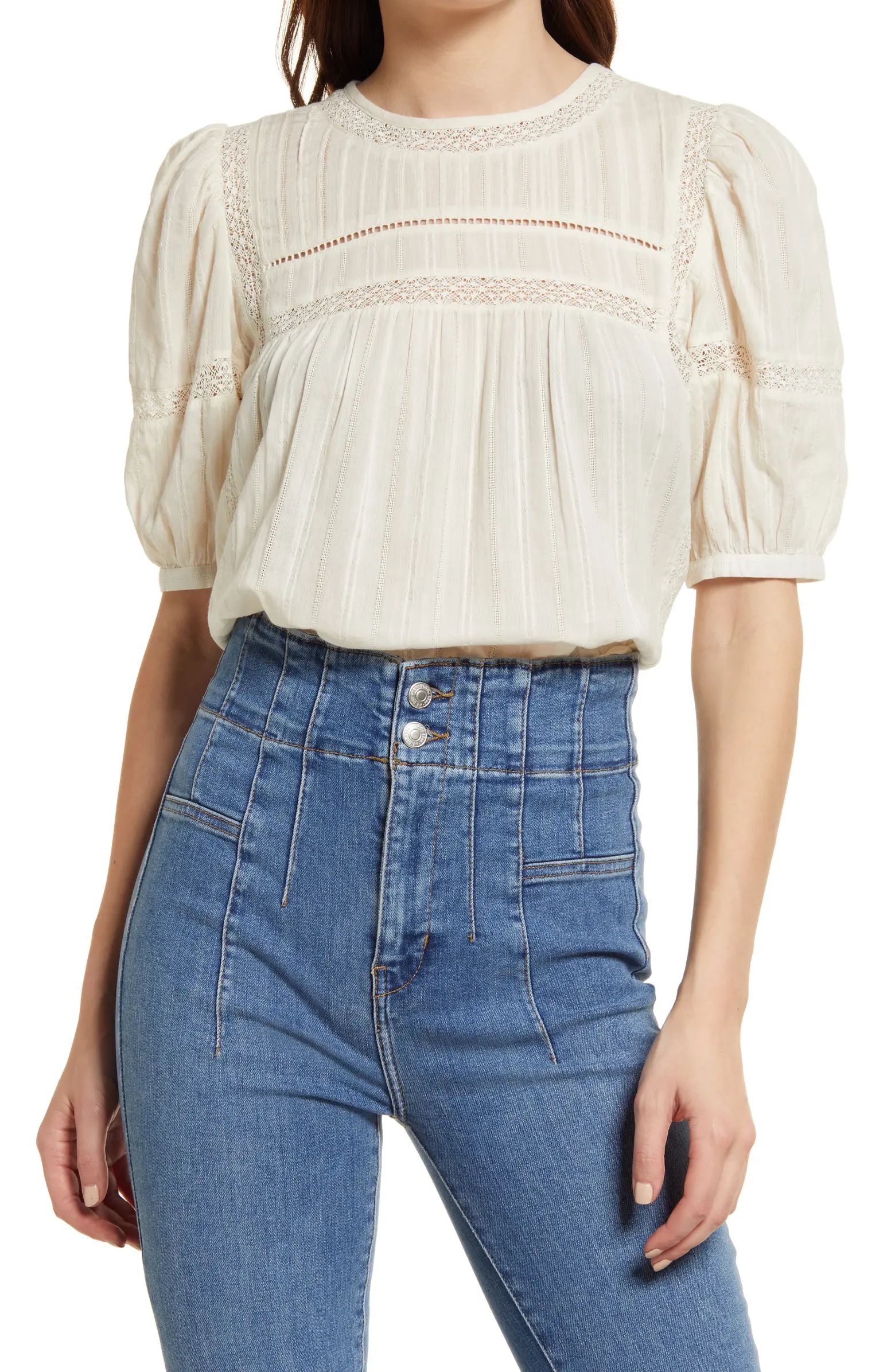 Treasure & Bond Lace Inset Puff Sleeve Blouse | Nordstrom | Nordstrom