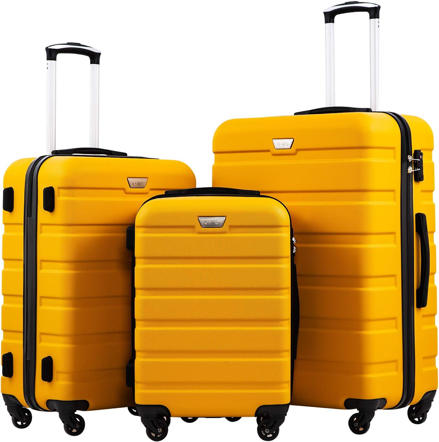 Coolife Luggage 3 Piece Set Suitcase Spinner Hardshell Lightweight TSA Lock (yellow, 3 piece set(... | Amazon (US)