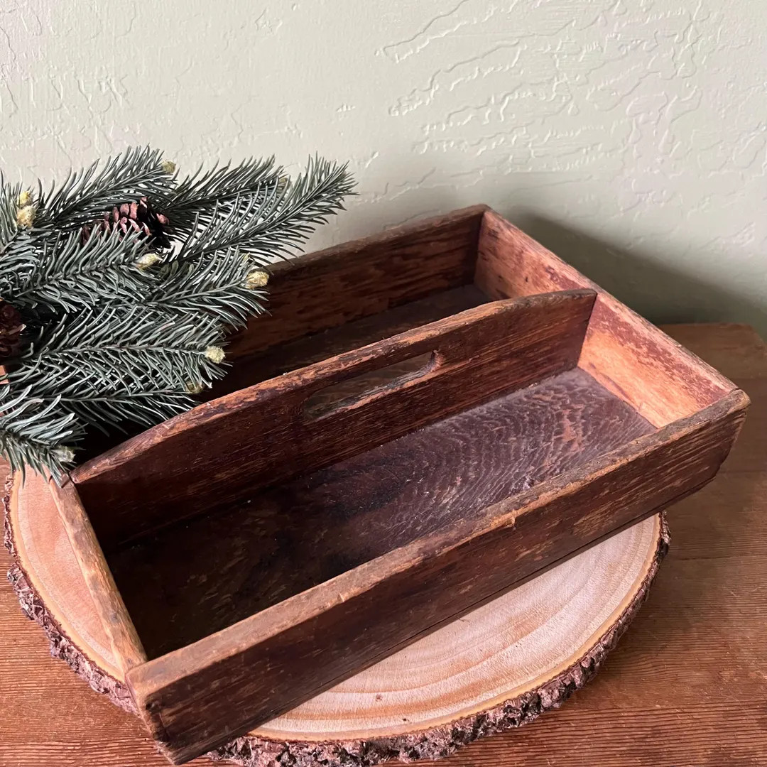 Vintage Wooden Divided Tray – Rustic Handled Caddy, Primitive Farmhouse Organizer or Cutlery Bo... | Etsy (US)