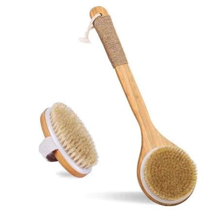 Bath Body Brush for Dry or Wet Brushing, Set of 2 with 2 Wall Hooks, Natural Bristle Hair Shower Bac | Walmart (US)