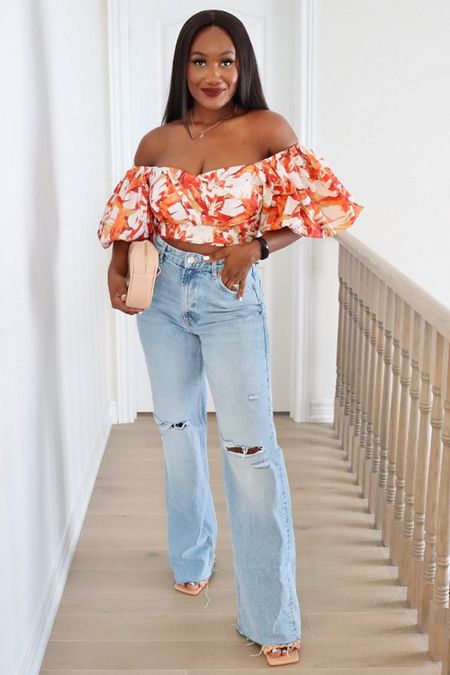 Fall fashion
Fall transitional pieces 
High rise ripped jeans 
Wide leg jeans 
Orange fall crop top 
Fall brunch outfit 

#LTKstyletip #LTKsalealert #LTKunder50