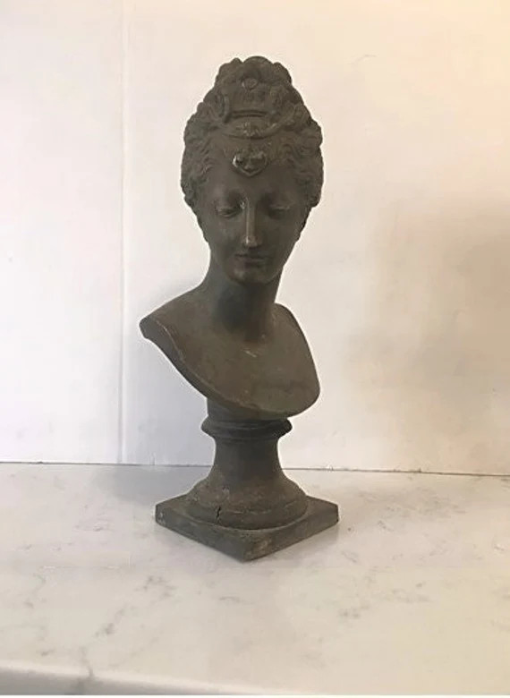 Antique Spelter Bust Statue on Plinth Woman With Elaborate - Etsy | Etsy (US)