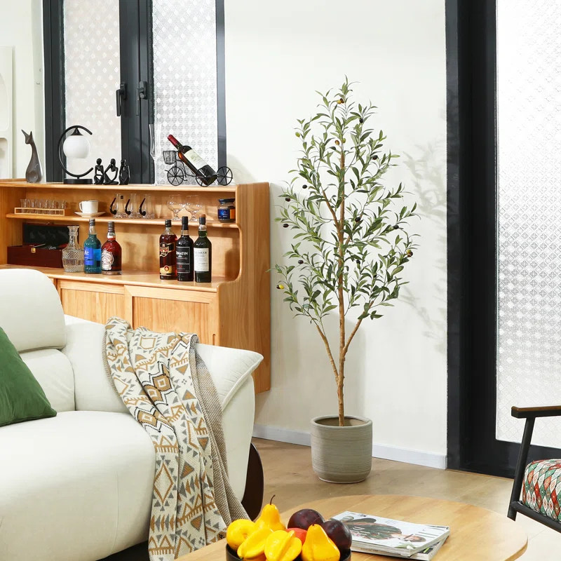 Primrue Adcock Artificial Olive Tree Tree in Pot with Realistic Leaves and Natural Trunk & Review... | Wayfair North America