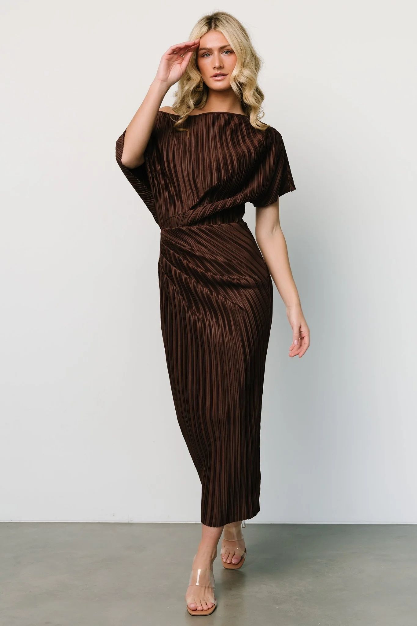 Winslow Pleated Midi Dress | Dark Brown | Baltic Born