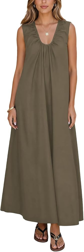 KFUBUO Sundresses for Women 2026 Casual Summer Dresses Sleeveless Maxi Vacation Beach Dress | Amazon (US)