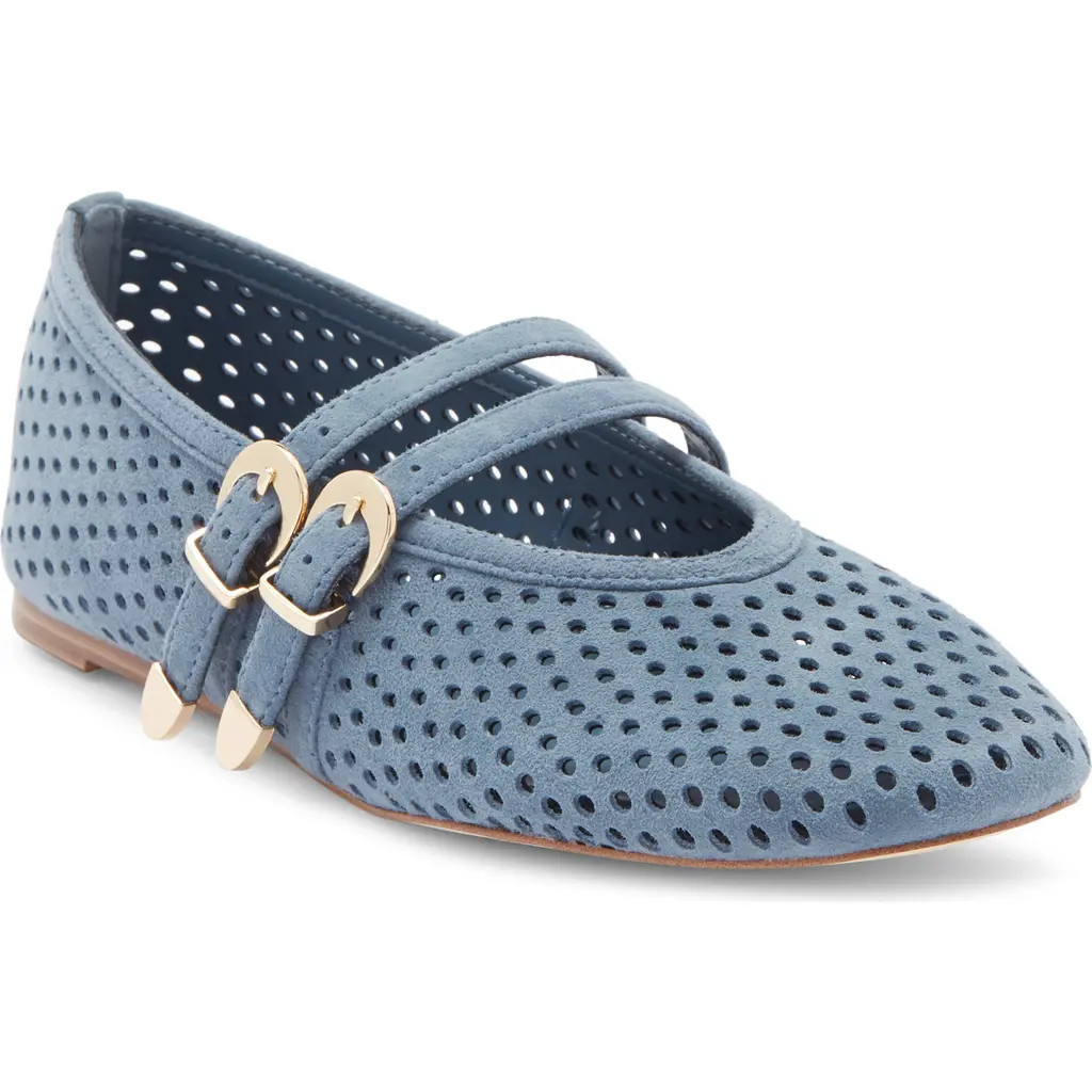 Steve Madden Lissa Perforated Mary Jane Flat in Blue Suede at Nordstrom Rack, Size 7.5 | Nordstrom Rack