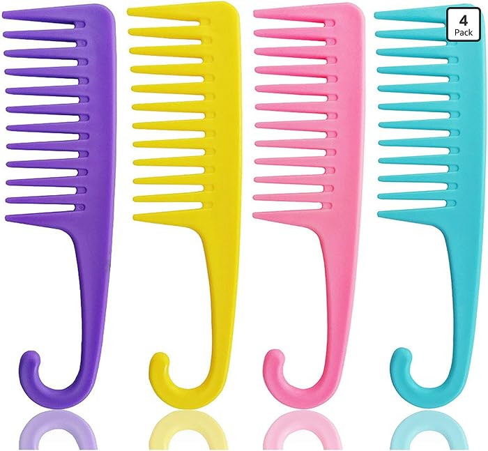 4 Pcs Wide Teeth Combs Shower, Detangler Comb with Hook, Hair Wide-Tooth Wet and Dry Comb for Wom... | Amazon (US)