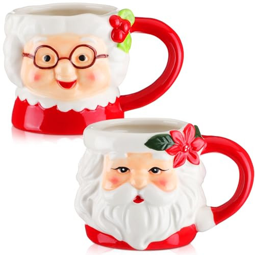 Willinglong 2 Pcs Mr.Christmas Santa Mugs Christmas Holidays Santa Claus Mugs Set Bulk Ceramic Vintage Camping Coffee Tea Cups for Couples Christmas Red and White Gifts Party Supplies (White,10 oz) | Amazon (US)