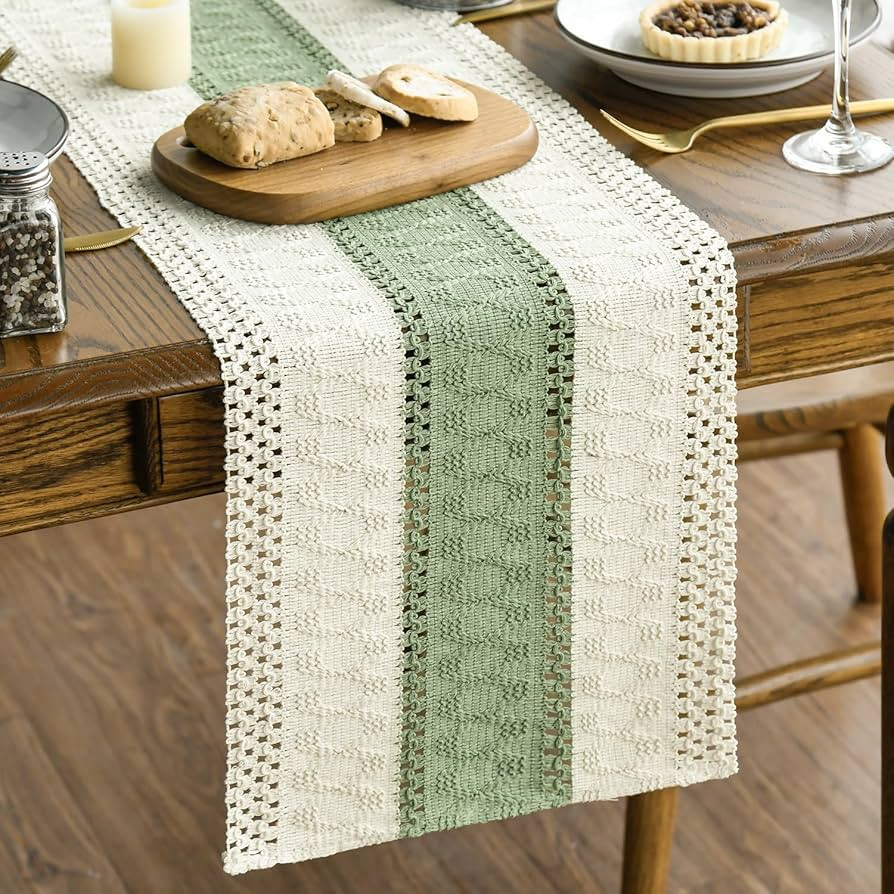 Artoid Mode Light Green Farmhouse Rustic Table Runner, Seasonal Holiday Hollow Kitchen Dining Tab... | Amazon (US)