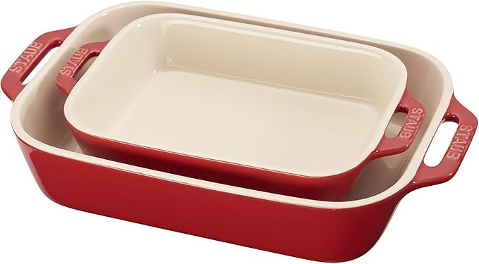 STAUB Ceramic Rectangular Baking Dish Set, 2 pc, Cherry | Amazon (US)