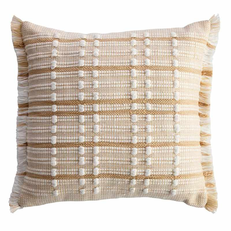 Cypress Sand Woven Square Outdoor Throw Pillow with Fringe, 18" | At Home
