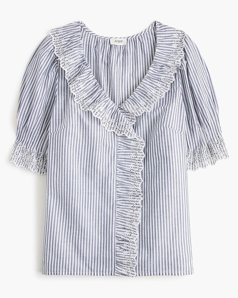 Striped eyelet ruffle-front top | J.Crew Factory