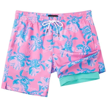 SURF CUZ Mens Swim Trunks with Compression Liner Quick Dry Swim Shorts 7" Swimming Trunks Stretch Bathing Suit Boardshorts Zipper Pockets Pink Blue Turtles Large | Walmart (US)