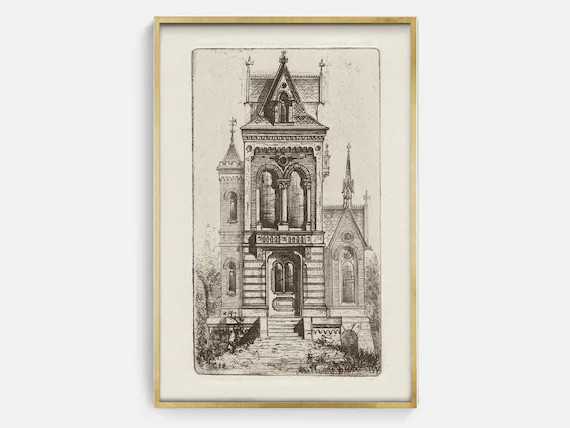 Haunted Mansion Gothic Art Sketch Printable, Antique Spooky House Drawing Gothic, Halloween Downl... | Etsy (US)