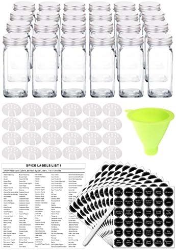 SWOMMOLY 25 Glass Spice Jars with 396 Spice Labels, Chalk Marker and Funnel Complete Set. 25 Squa... | Amazon (US)