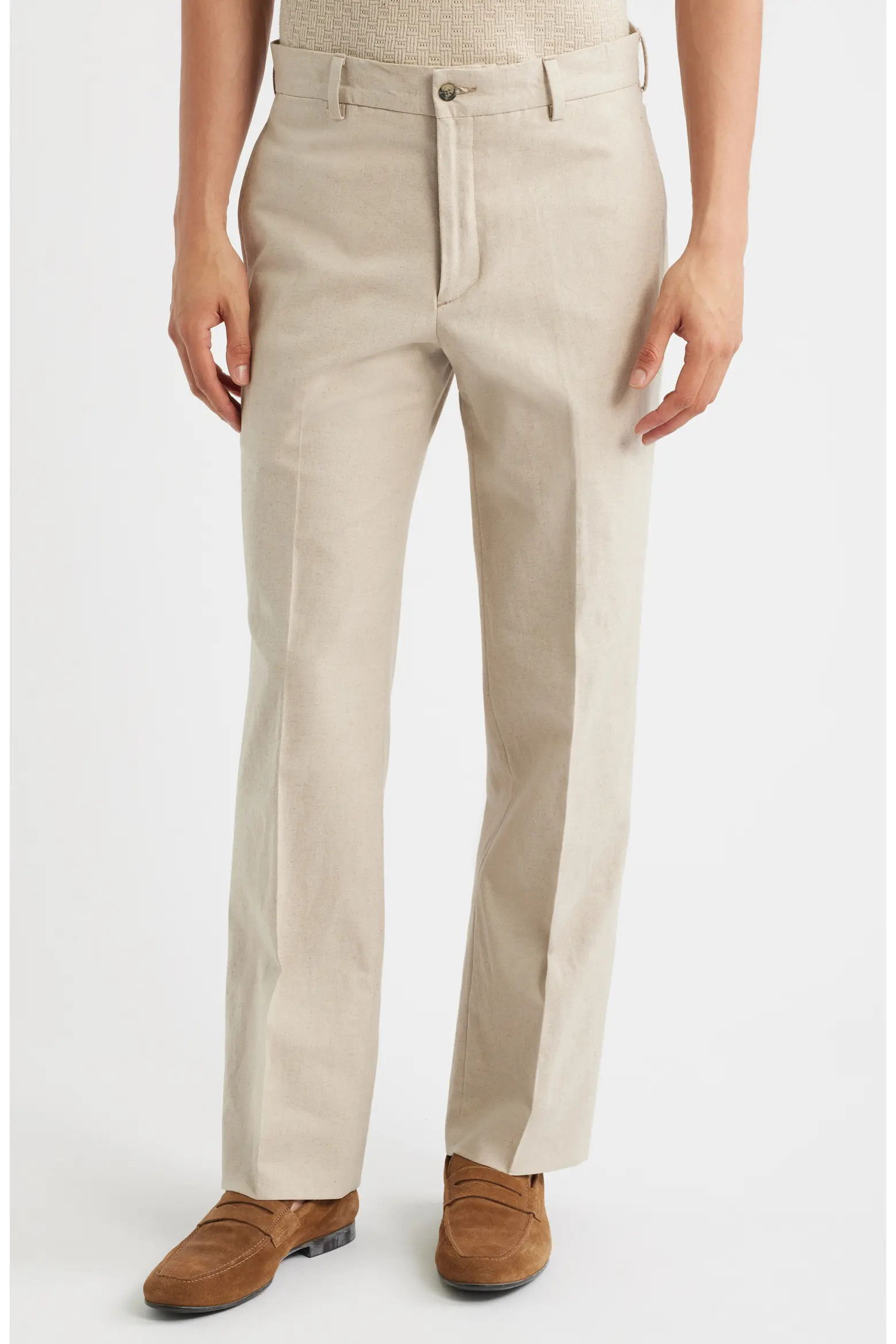 Flat Front Cotton & Linen Straight Leg Pants (Men) | Nordstrom | Nordstrom